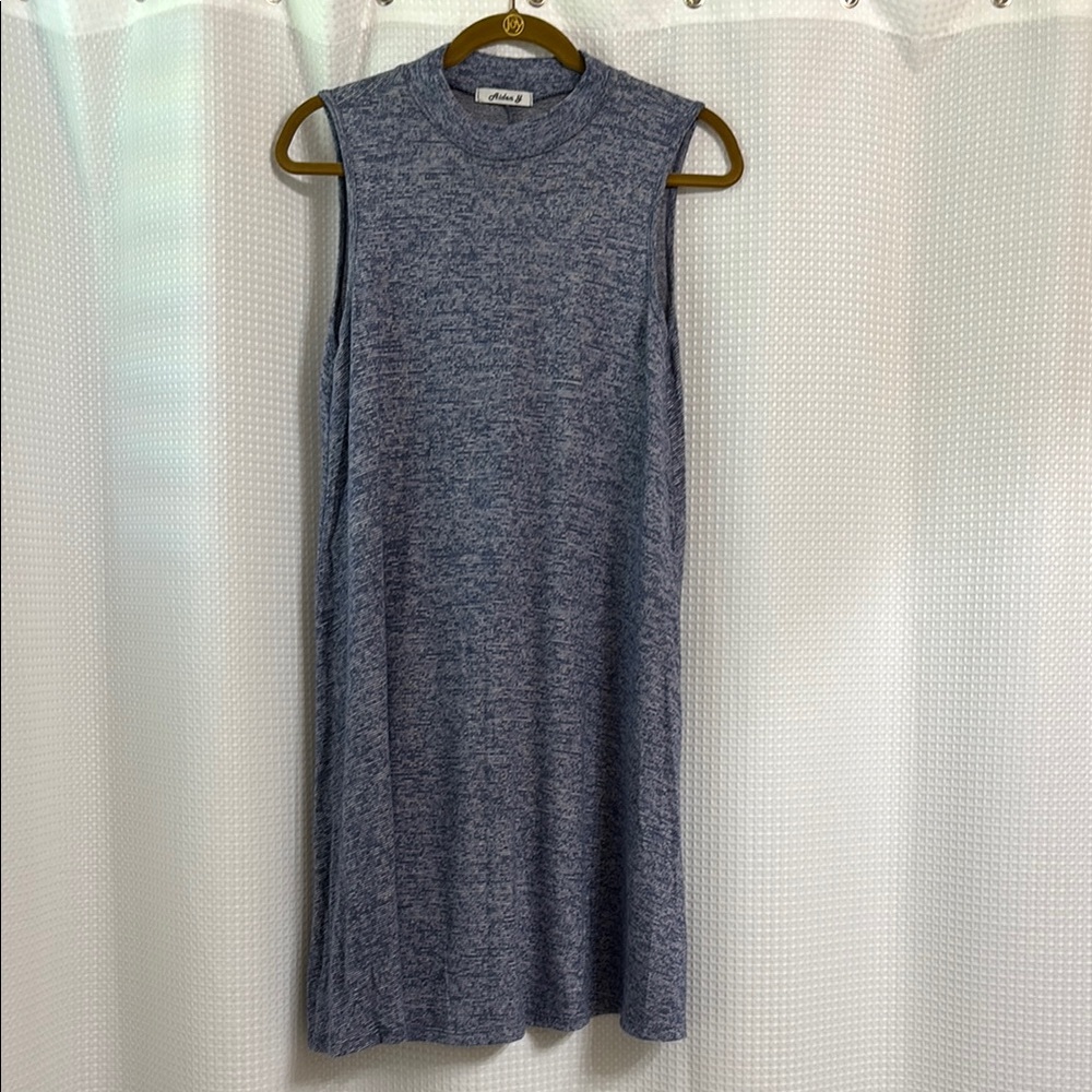 Aiden Gray Midi Sheath Dress Mock Neck Sleeveless